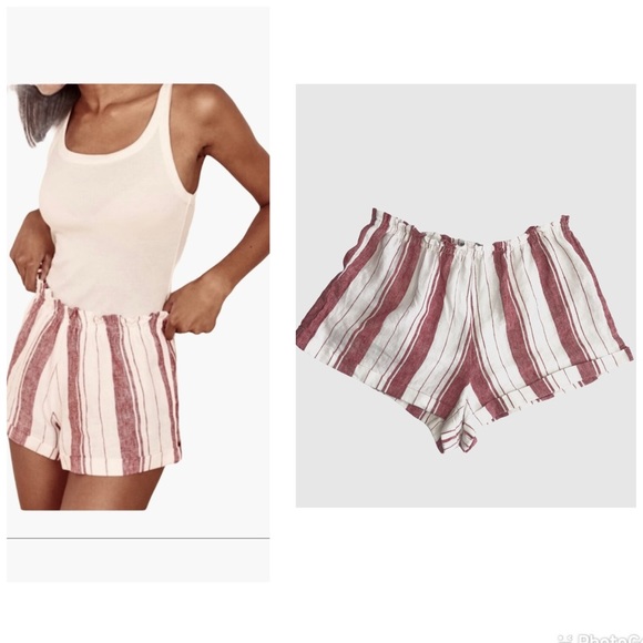 Reformation Red & White Stripe Linen Shorts XL Elastic Waist Summer Resortwear - Picture 4 of 11